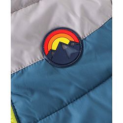 Babyhug Woven Full Sleeves Hooded Jacket Mountain Badge - Green & Grey