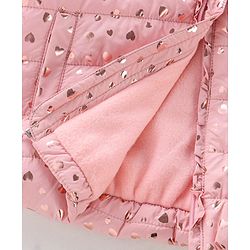 Babyhug Woven Full Sleeves Hooded Jacket Heart Print - Pink