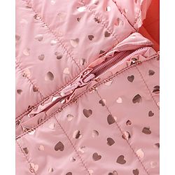 Babyhug Woven Full Sleeves Hooded Jacket Heart Print - Pink