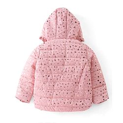 Babyhug Woven Full Sleeves Hooded Jacket Heart Print - Pink