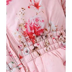 Babyhug Woven Full Sleeves Floral Printed Hooded Jacket - Pink