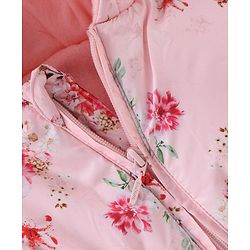 Babyhug Woven Full Sleeves Floral Printed Hooded Jacket - Pink