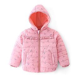 Babyhug Full Sleeves Quilted Hooded Jacket with Heart Foil Print - Pink