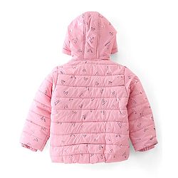 Babyhug Full Sleeves Quilted Hooded Jacket with Heart Foil Print - Pink