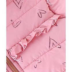 Babyhug Full Sleeves Quilted Hooded Jacket with Heart Foil Print - Pink