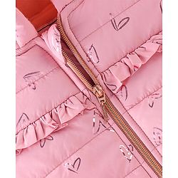 Babyhug Full Sleeves Quilted Hooded Jacket with Heart Foil Print - Pink