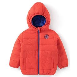 Babyhug Nylon Woven Full Sleeves Reversible Hooded Jacket - Orange