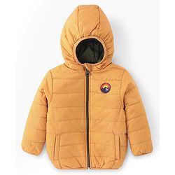 Babyhug Woven Full Sleeves Solid Hooded Reversible Jacket - Mustard Yellow