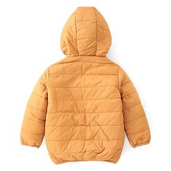 Babyhug Woven Full Sleeves Solid Hooded Reversible Jacket - Mustard Yellow