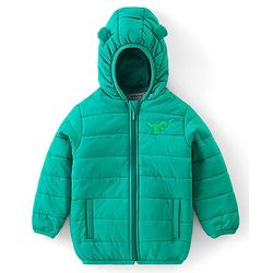 Babyhug Woven Full Sleeves Jacket With Hood & Dino Applique - Green