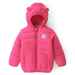 Babyhug Full Sleeves Padded & Hooded Jacket With Embroidery- Fuchsia