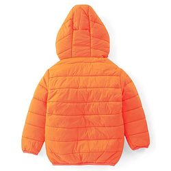 Babyhug Woven Full Sleeves Hoodie With Dino Patch - Orange