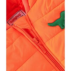 Babyhug Woven Full Sleeves Hoodie With Dino Patch - Orange