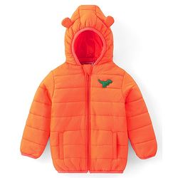 Babyhug Woven Full Sleeves Hoodie With Dino Patch - Orange