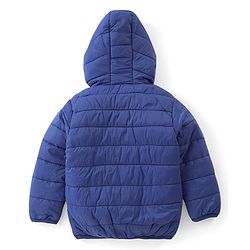 Babyhug Woven Full Sleeves Hoodie With Fox Patch - Blue