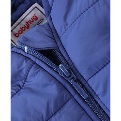 Babyhug Woven Full Sleeves Hoodie With Fox Patch - Blue