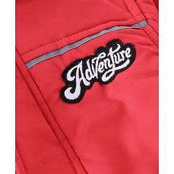 Babyhug Full Sleeves Woven Detachable Hood Jacket Text Embroidery - Red
