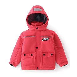 Babyhug Full Sleeves Woven Detachable Hood Jacket Text Embroidery - Red