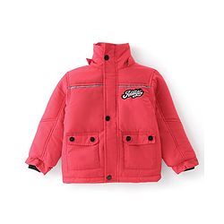 Babyhug Full Sleeves Woven Detachable Hood Jacket Text Embroidery - Red