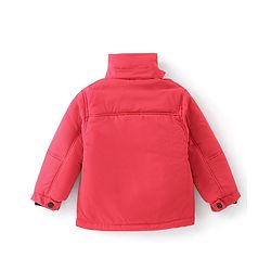 Babyhug Full Sleeves Woven Detachable Hood Jacket Text Embroidery - Red