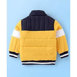 Babyhug Full Sleeves Padded Winter Jacket With Hood & Color Block Design - Yellow & Navy