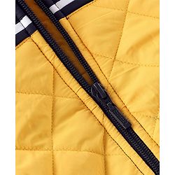 Babyhug Full Sleeves Padded Winter Jacket With Hood & Color Block Design - Yellow & Navy