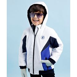 Babyhug Full Sleeves Hoodies With Color Block Design - Off White & Navy Blue