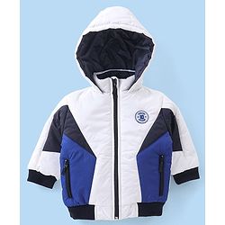 Babyhug Full Sleeves Hoodies With Color Block Design - Off White & Navy Blue
