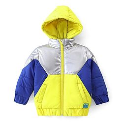 Babyhug Full Sleeves Hoodies With Color Block Print- Lime & Blue