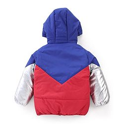 Babyhug Woven Full Sleeves Hooded Jacket - Red & Blue
