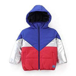 Babyhug Woven Full Sleeves Hooded Jacket - Red & Blue