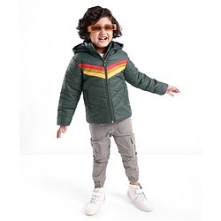 Babyhug Woven Full Sleeves Striped Hooded Jacket - Petrol