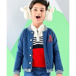 Babyhug 100% Cotton Full Sleeves  Denim Jackets With Pockets & Text Embroidered - Blue