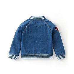 Babyhug 100% Cotton Full Sleeves  Denim Jackets With Pockets & Text Embroidered - Blue