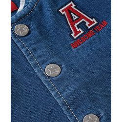 Babyhug 100% Cotton Full Sleeves  Denim Jackets With Pockets & Text Embroidered - Blue