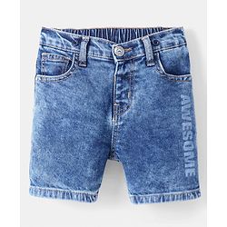 Babyhug Cotton Spandex Knee Length Stretchable Washed Denim Shorts   Fly With Zipper -  Blue