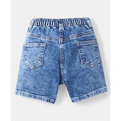 Babyhug Cotton Spandex Knee Length Stretchable Washed Denim Shorts   Fly With Zipper -  Blue