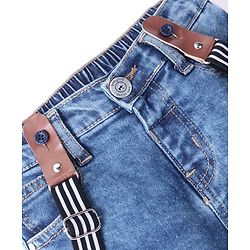 Babyhug Cotton Spandex Knee Length Stretchable Washed Denim Shorts   Fly With Zipper -  Blue