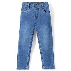 Babyhug Cotton Lycra Full Length Stretchable Washed Denim Jeans   Fly With Zipper -  Medium Blue