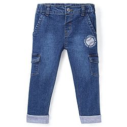 Babyhug Full Length Stretchable Washed Denim Jeans  Fly With Zipper -  Blue
