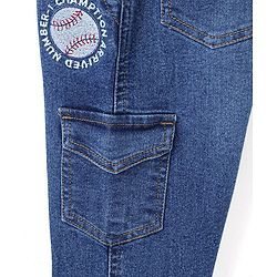 Babyhug Full Length Stretchable Washed Denim Jeans  Fly With Zipper -  Blue