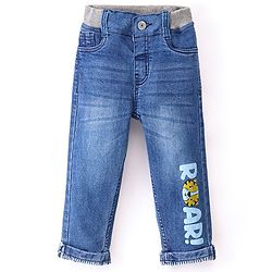 Babyhug Cotton Spandex Full Length Jeans With Stretch & Text Print - Blue