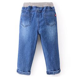 Babyhug Cotton Spandex Full Length Jeans With Stretch & Text Print - Blue