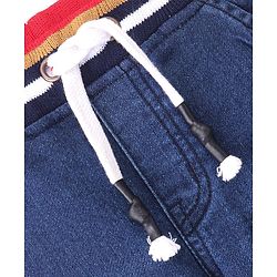 Babyhug Denim Full Length Washed Jogger With Stretch & Tiger Patch - Blue