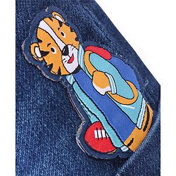 Babyhug Denim Full Length Washed Jogger With Stretch & Tiger Patch - Blue