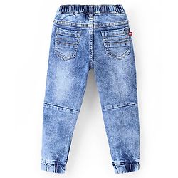 Babyhug Full Length Stretchable Washed Denim Joggers- Blue