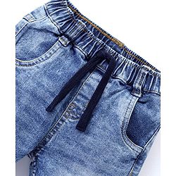 Babyhug Full Length Stretchable Washed Denim Joggers- Blue
