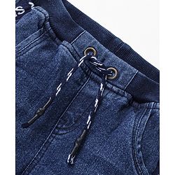 Babyhug Full Length Stretchable Washed Denim Joggers- Blue