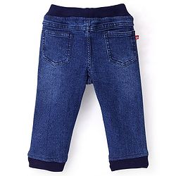 Babyhug Cotton Spandex Full Length Stretchable Washed Joggers with Text Print - Blue