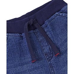 Babyhug Cotton Spandex Full Length Stretchable Washed Joggers with Text Print - Blue